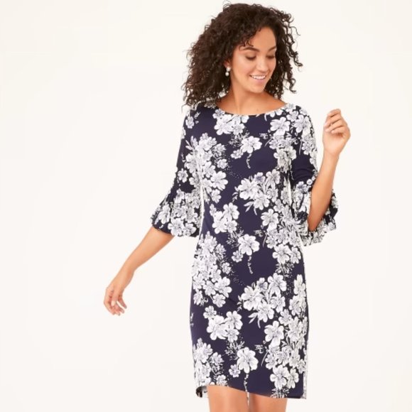 Jessica Howard 3/4 Bell Sleeve Floral Navy & White Dress - Picture 1 of 11